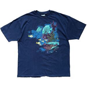 Vintage 90s Harlequin Graphic Ocean Sealife Fish T Shirt Size XL Blue 1990